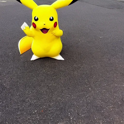Prompt: Pikachu Sculpture made out of asphalt
