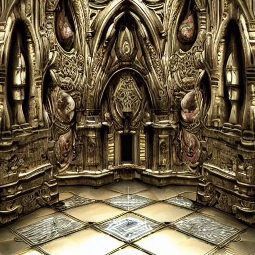 Prompt: weird see through alien grotesque baroque neo gothic style dead space interior