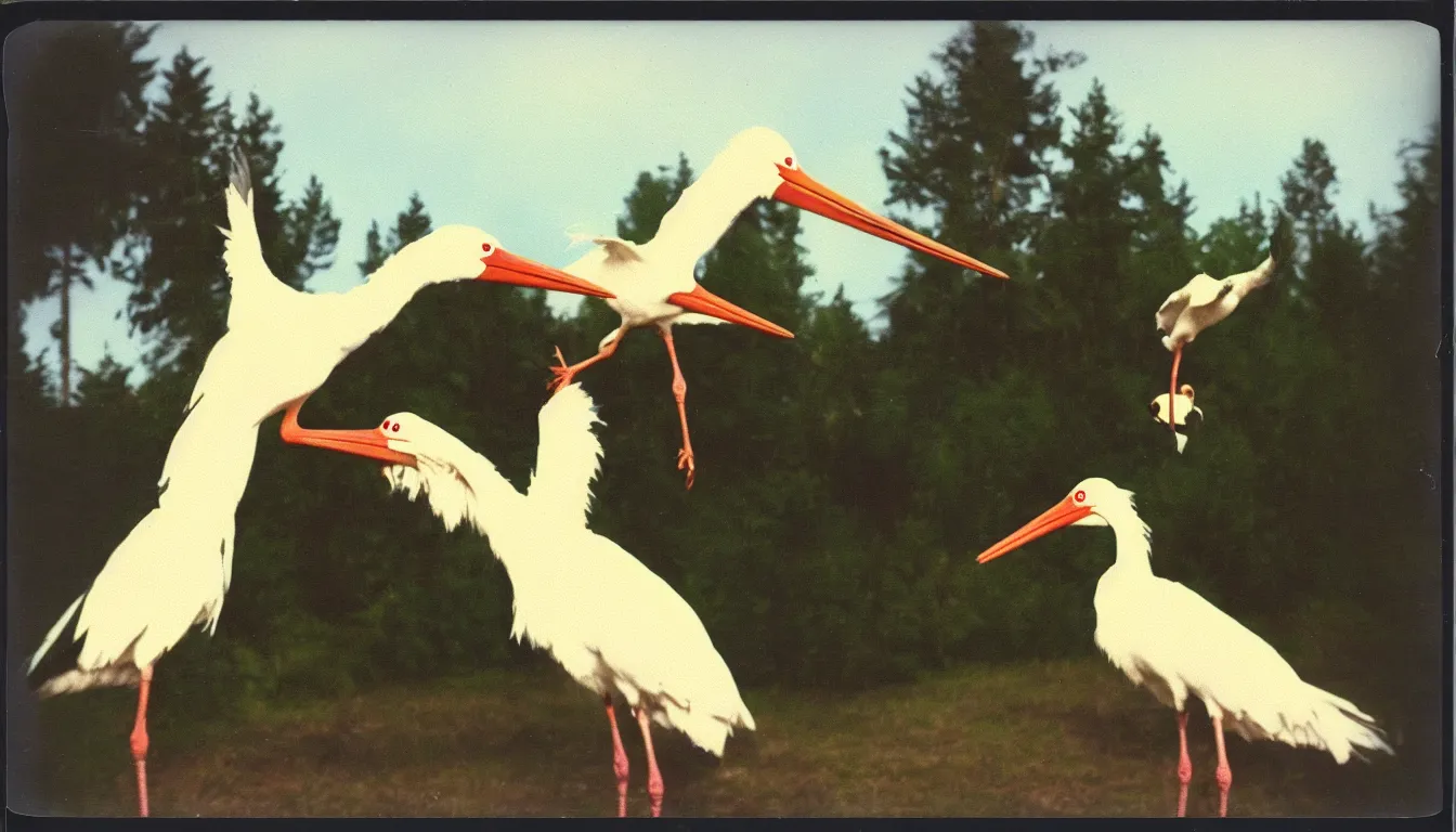 Image similar to polaroid picture of russian man yelling at stork, very detailed, 8 k