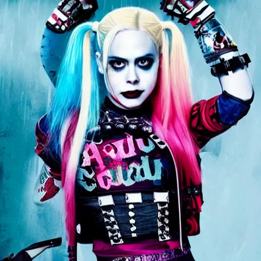 Image similar to an potrait of Avril Lavigne play Harley Quinn in suicide squad movie, 4k