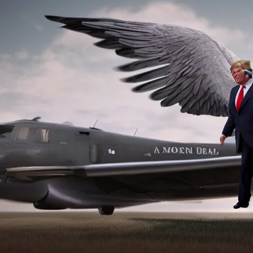 Image similar to donald trump with wings, flying, realistic, high detail, photo, 8k