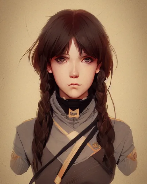 Prompt: potrait bust of young woman archer length light brown hair and hazel eyes, beautiful, symmetrical, anime, ilya kuvshinov, greg rutkowski, guweiz, ross tran, loish, svetlana tigai, artgerm, artstation trending, concept art, digital painting