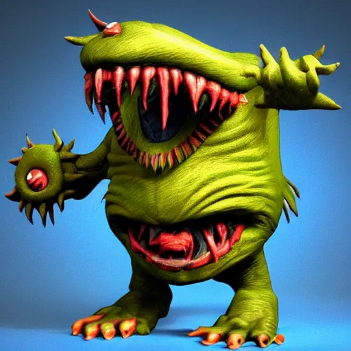 Prompt: terrible cg 3 d monster, very primitive 3 d, 9 0's, horrible quality, ugly, bryce 3 d, cgi