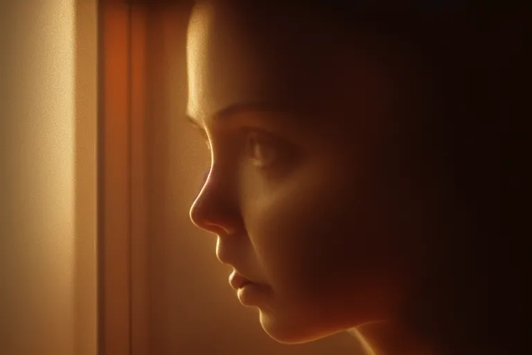 Image similar to an ultra realistic, cinematic, close up portrait, of a young woman, looking in the window, fire, dramatic, soft light, dreamy, facial features, stood in a cell, wearing prison clothing, detailed, deep focus, movie still, dramatic lighting, ray tracing, by michal karcz and yoshitaka