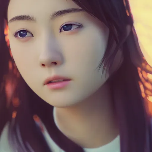 Image similar to a dynamic, epic cinematic 8K HD movie shot of close-up japanese beautiful cute young J-Pop idol AV actress girl face. Motion, VFX, Inspirational arthouse, at Behance, with Instagram filters