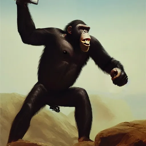 Image similar to Strong Angry Chimpanzee Screaming, Boris Vallejo, Epic, 8k resolution, ArtStation, Hyperrealistic