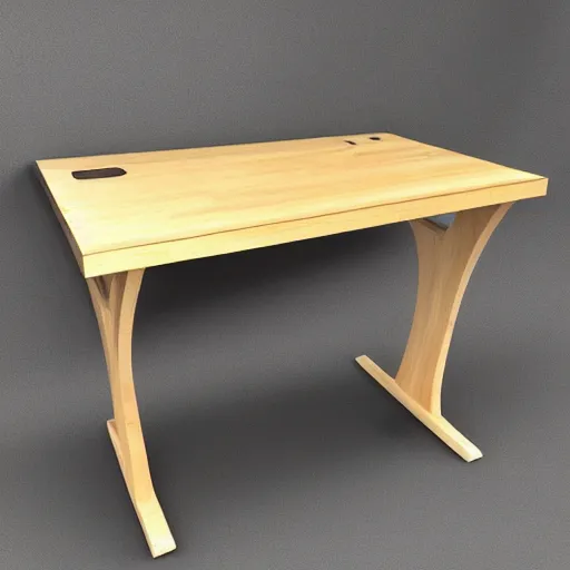 Prompt: a detailed design of an interesting wooden desk,