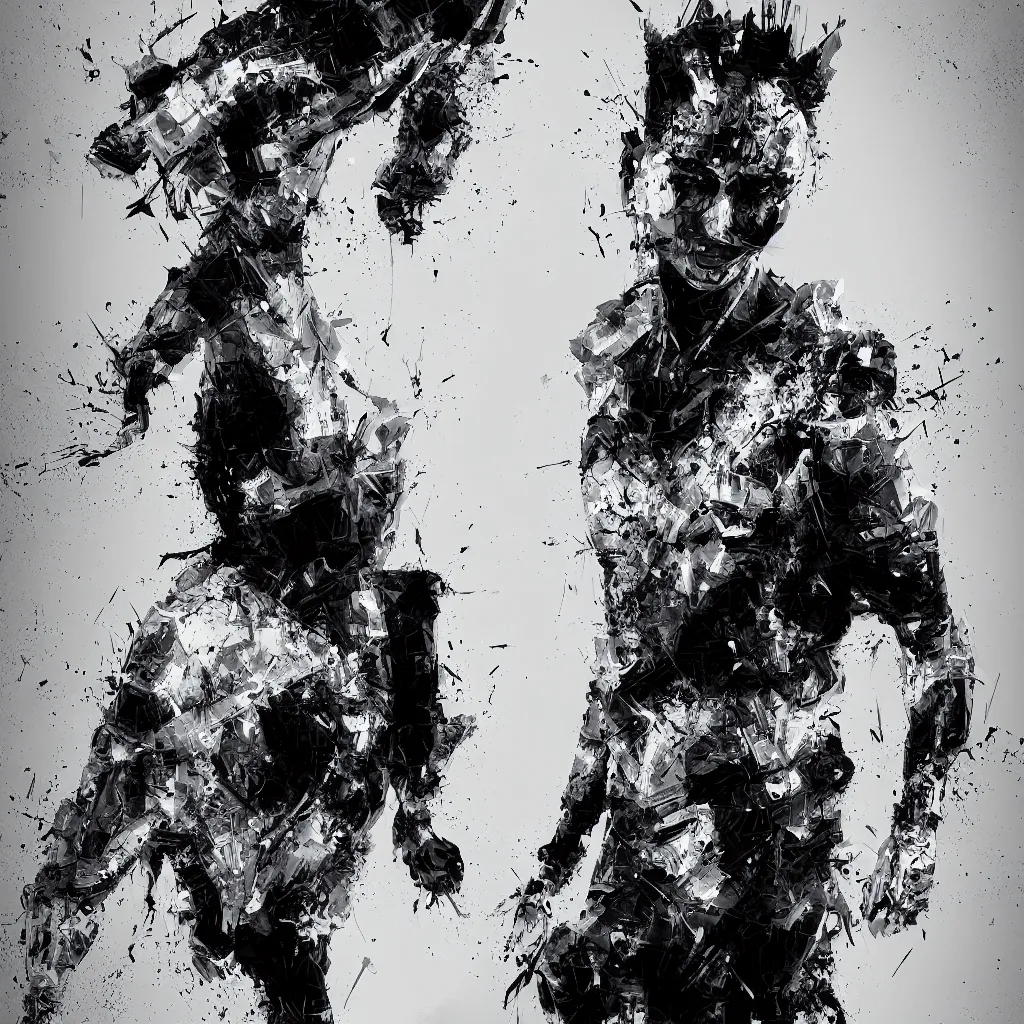 Image similar to black and white full shot cinematographic man abstract expressionism quality render unreal engine 5, 3 d by russ mills