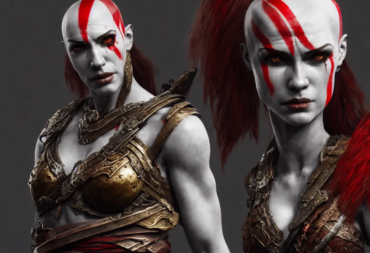 Prompt: female kratos from god of war, hyper detailed, digital art, trending in artstation, cinematic lighting, studio quality, smooth render, unreal engine 5 rendered, octane rendered, art style by klimt and nixeu and ian sprigger and wlop and krenz cushart
