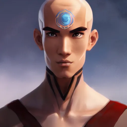 Image similar to a portrait of Aang , made by Stanley Artgerm Lau, WLOP, Rossdraws, ArtStation, CGSociety, concept art, cgsociety, octane render, trending on artstation, artstationHD, artstationHQ, unreal engine, 4k, 8k,