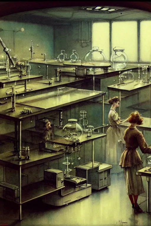 Image similar to ( ( ( ( ( 1 9 5 0 s retro science fiction laboratory interior scene. muted colors. ) ) ) ) ) by jean - baptiste monge!!!!!!!!!!!!!!!!!!!!!!!!!!!!!!