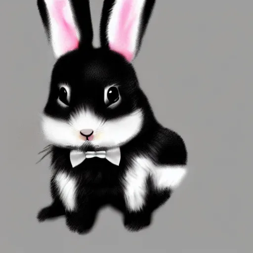 Image similar to a 50mm photo of little, fluffy bunny, wearing tuxedo , digital art