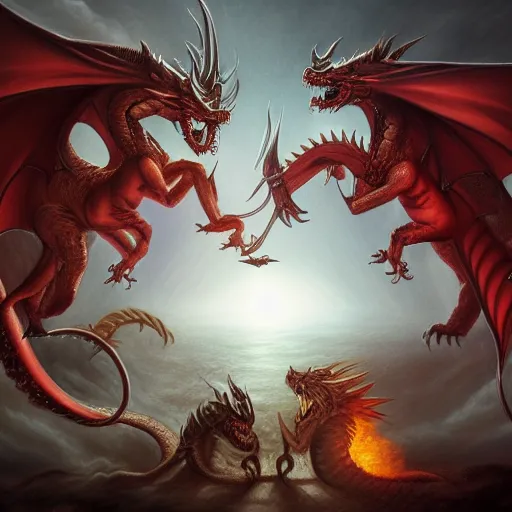 Prompt: a drawing of a dragon and a demon fighting, an illustration of by Anne Stokes, deviantart, fantasy art, d&d, grotesque, polycount