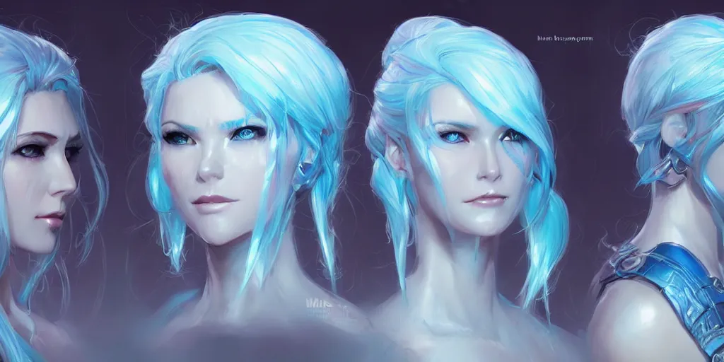 Prompt: concept art of an icy russian female netrunner d & d video game characters head designs, unique hair designs, by marc brunet and artgerm