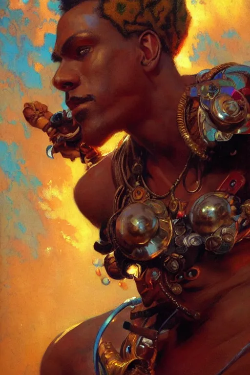 Image similar to character design, colorful, afrofuturism, painting by gaston bussiere, craig mullins, j. c. leyendecker, tom of finland