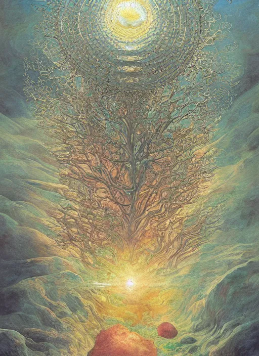 Image similar to abiogenesis, by ernst haeckel and agostino arrivabene and robert hooke and joaquin sorolla, rule of thirds, antediluvian, vivid colours, atmospheric, digital painting, artstation, concept art, smooth, soft focus, negative space, illustration, digital painting