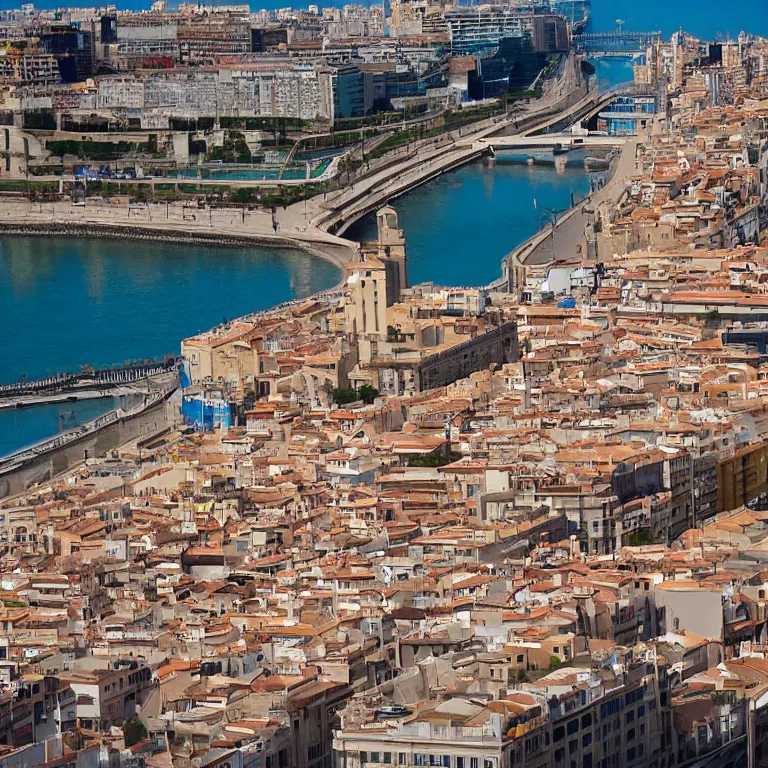 Prompt: Valencia (Spain) from the window of a train.