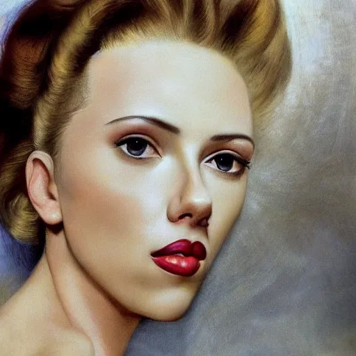 Prompt: a beautiful portrait of Scarlett Johansson by Salvador Dali