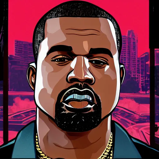 Image similar to illustration gta 5 artwork of holy saint kanye west, golden cross, in the style of gta 5 loading screen, by stephen bliss