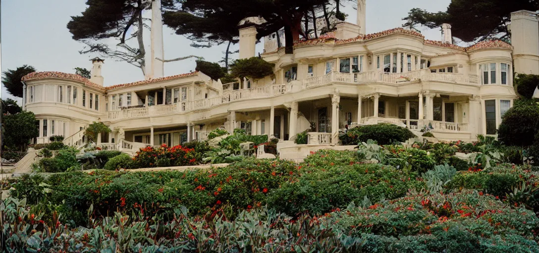 Prompt: stockbroker's mansion in monterey, ca. fujinon premista. portra 8 0 0.