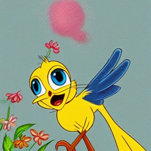Image similar to tweety bird and sylvester become friends, highly detailed