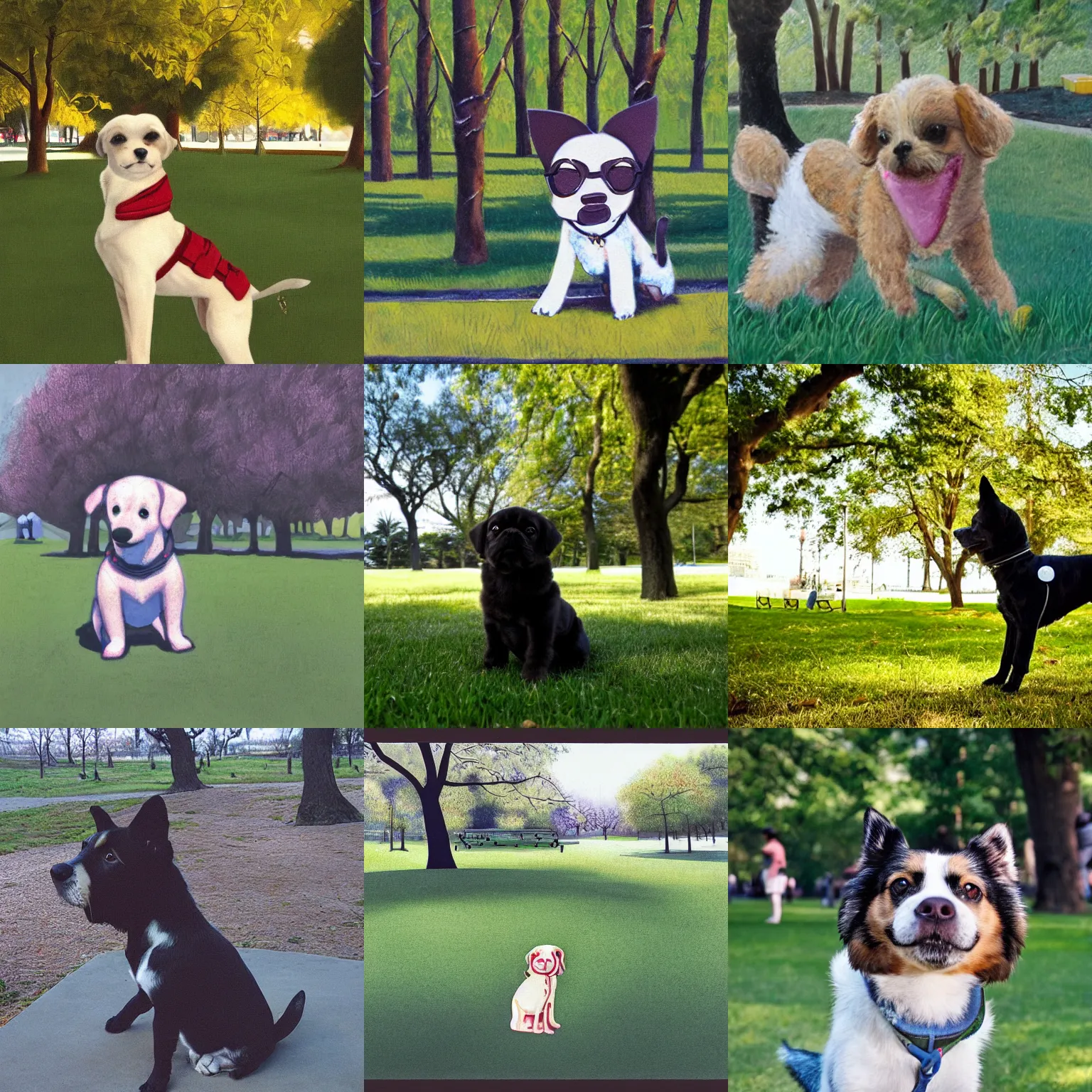 Prompt: a cute dog in a park, aaron de la cruz