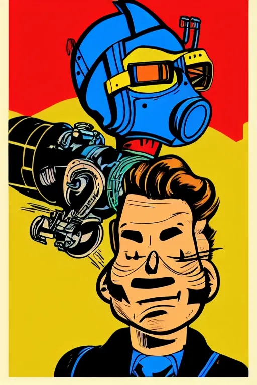 Image similar to fallout 7 6 retro futurist illustration art by butcher billy, sticker, colorful, illustration, highly detailed, simple, smooth and clean vector curves, no jagged lines, vector art, smooth andy warhol style