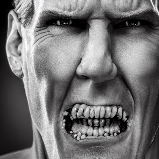 Image similar to Jerma985 with a cheek to cheek smile, sinister looking, evil intent, horror, uncanny, detailed, high resolution, sharpened, close-up, professional photography