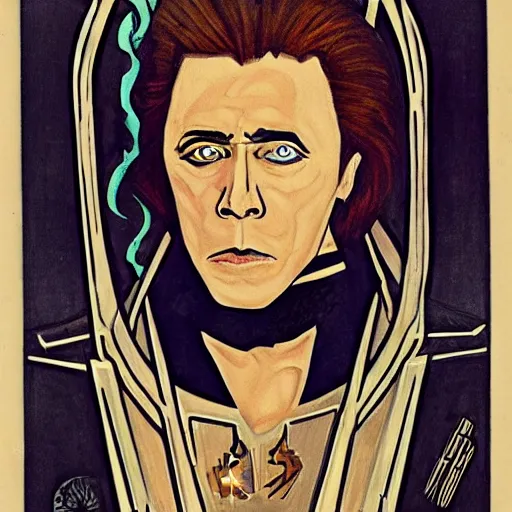 Prompt: an art nouveau portrait of Christoph Walken as a Klingon Warrior, award winning, dramatic