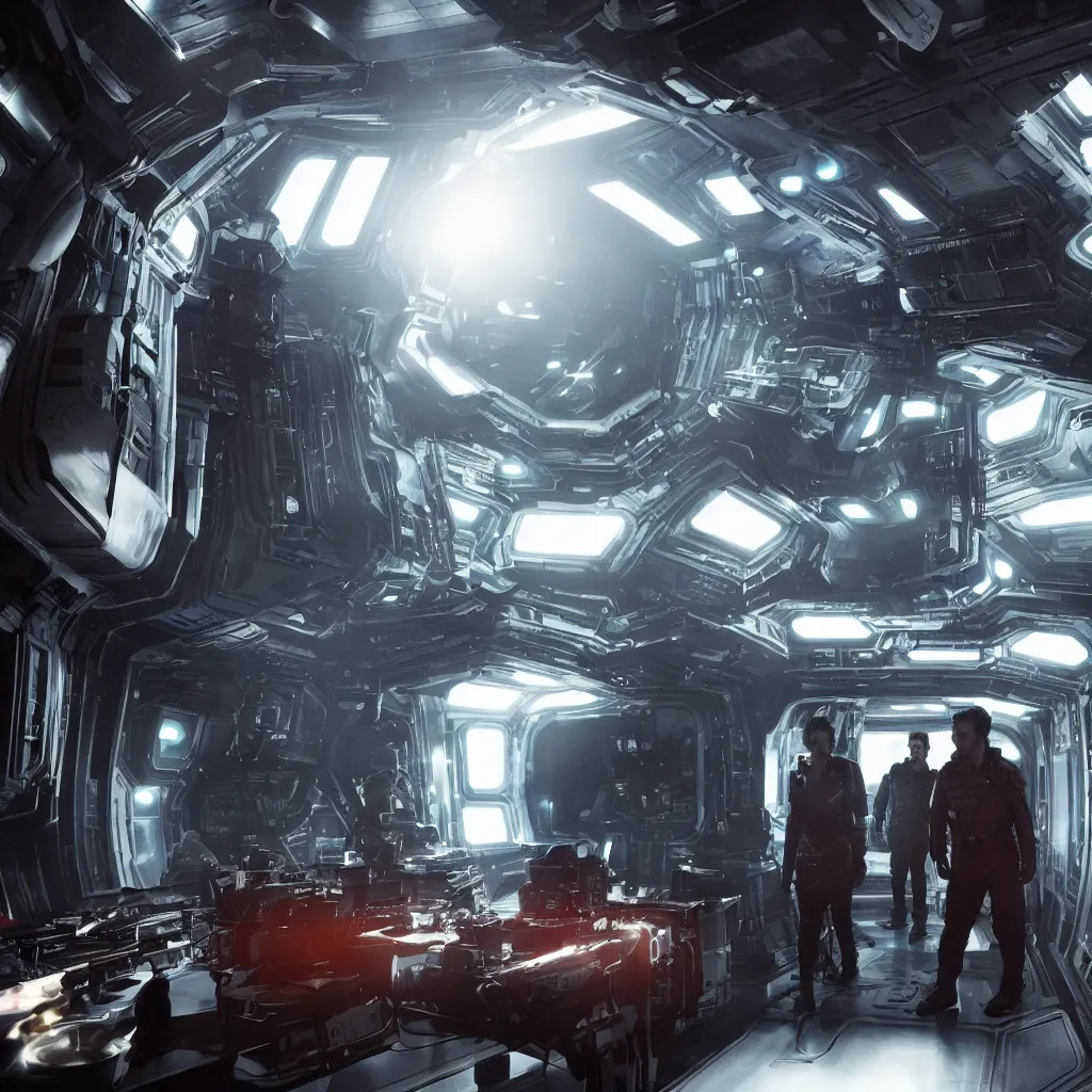 Prompt: the expanse tv show spaceship interiors realistic dramatic lighting stills 4 k