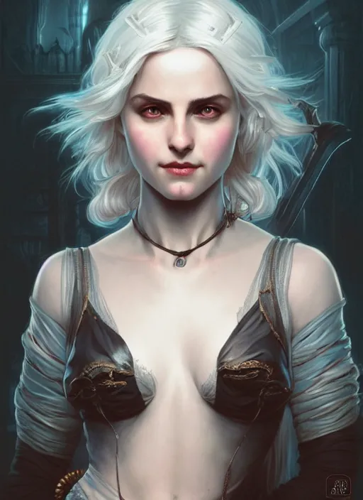 Prompt: portrait of ciri from the witche, dark, intricate, elegant, highly detailed, digital painting, artstation, concept art, smooth, sharp focus, illustration, art by artgerm and greg rutkowski and alphonse mucha
