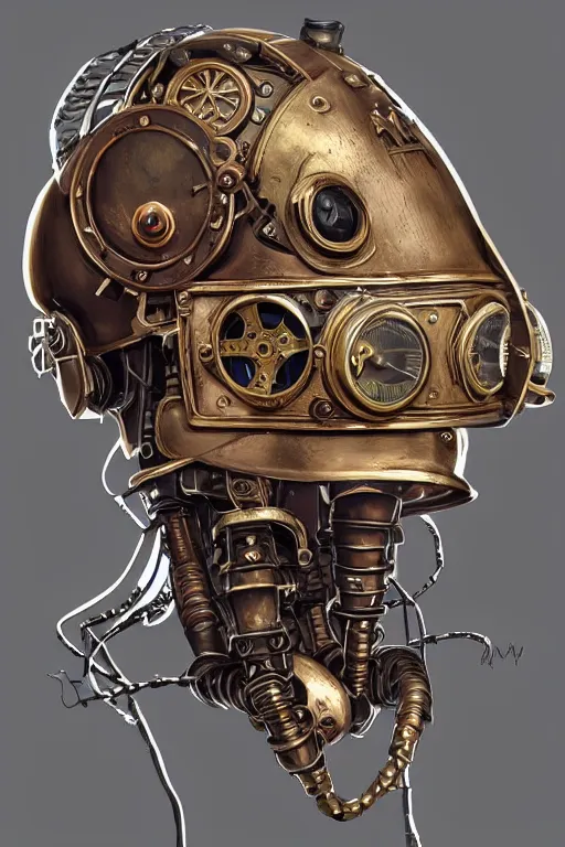 Image similar to steampunk helmet fantasy art mask robot ninja stylized digital illustration sharp focus, elegant intricate digital painting artstation concept art global illumination ray tracing advanced technology chaykin howard and campionpascale and cooke darwyn and davis jack