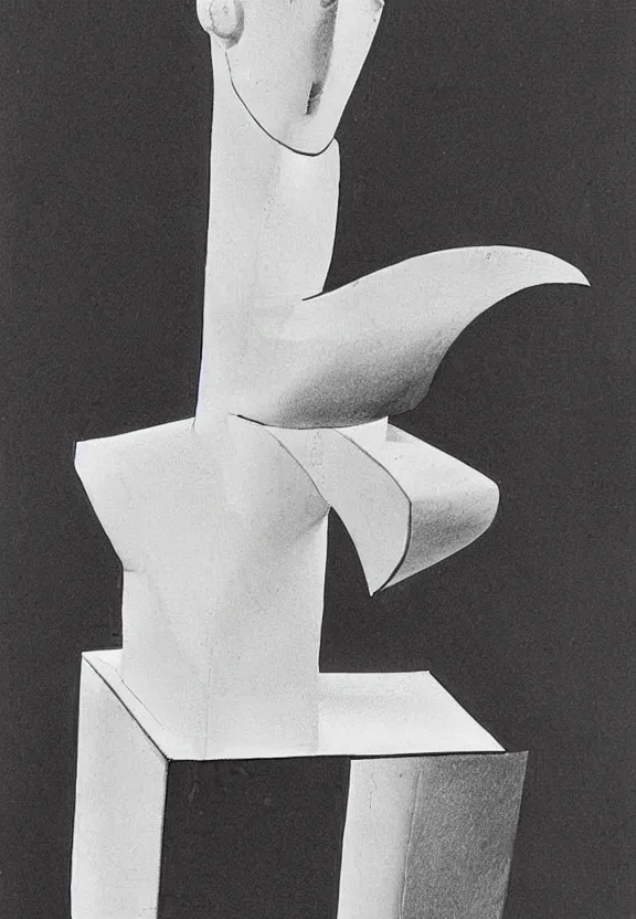 Image similar to a concept drawing of a surrealist white sculpture by marcel duchamp, dada, conceptual art