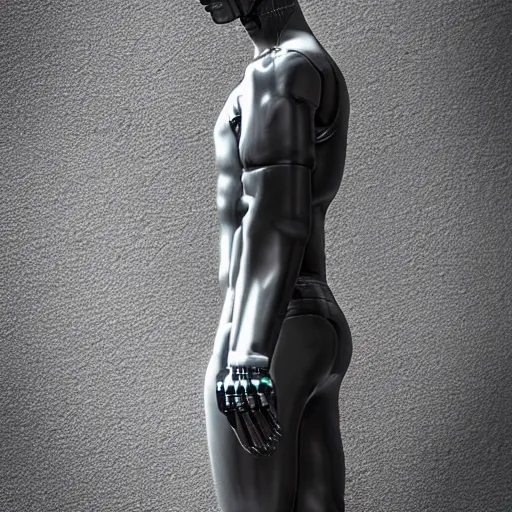 Image similar to “a realistic detailed photo of a guy who is an attractive humanoid who is half robot and half humanoid, who is a male android, twitch streamer and youtuber Ludwig Ahgren, shiny skin, posing like a statue, blank stare”