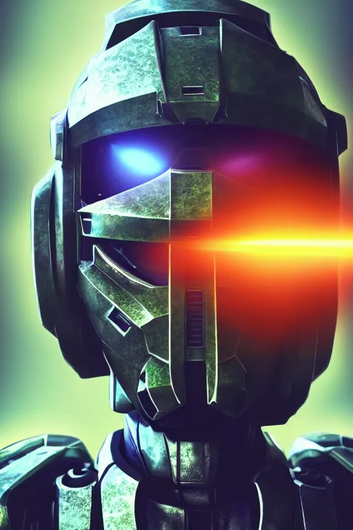 Image similar to robot ninja mask helmet halo master chief radiating a glowing aura global illumination ray tracing hdr fanart arstation by ian pesty and katarzyna da „ bek - chmiel