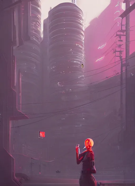 Image similar to a woman wearing a helmet drinking a drink, cyberpunk art by simon stalenhag, cgsociety, panfuturism, dystopian art, sci - fi, artstation hq