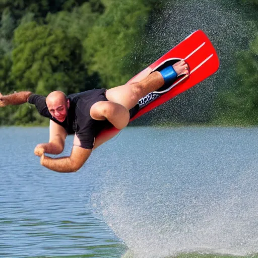 Prompt: huge ham leg surfing on a wakeboard