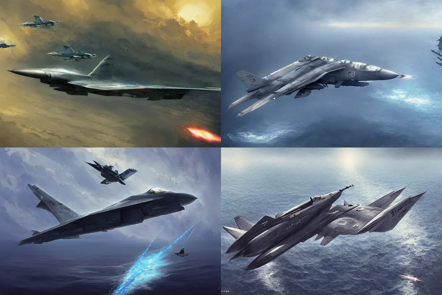 Prompt: iconic fighter jet plane flying through the deep sea by shoji kawamori, top secret space plane, tomcat raptor hornet falcon, style of greg rutkowski, style of john kenn mortensen