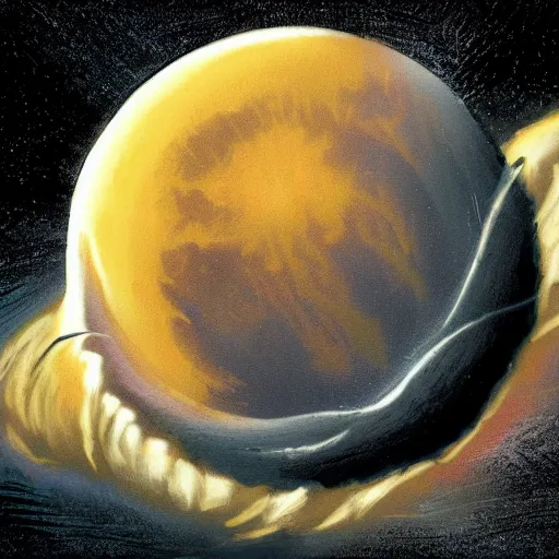 Image similar to nuclear blast moon eclipse, sci - fi, wet brush, poster art, illustrated in the style of jeff lyons