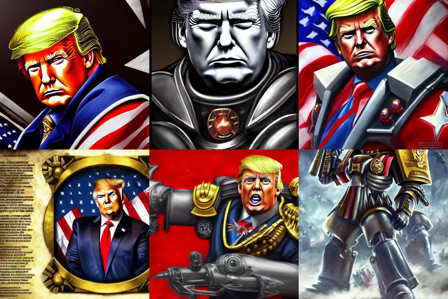 Prompt: Donald Trump in Warhammer 40k portrait, 4k resolution, highly detailed, artstation, very sharp, epic