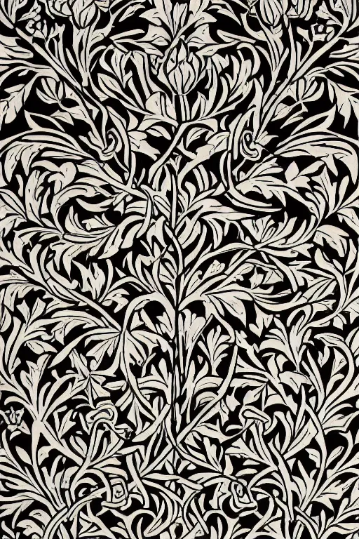 Image similar to black rose pattern, art by william morris, illustration, arts and crafts, art deco