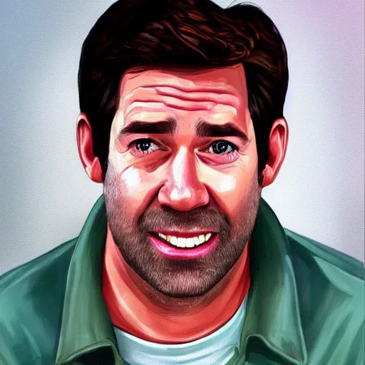 Image similar to jim hapert from the office as a gta character, painting, john krasinski,