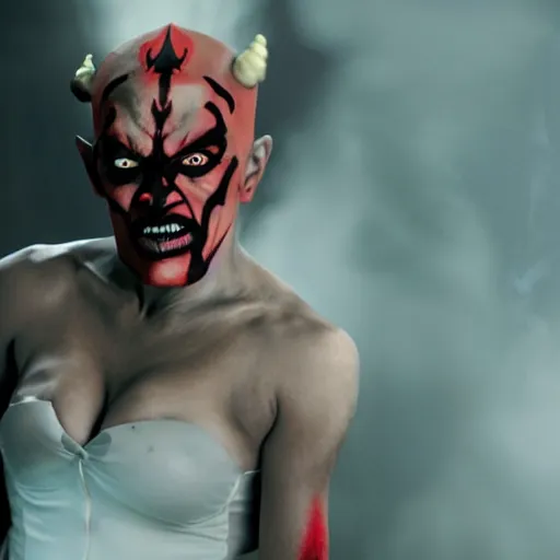 Image similar to Pamela Anderson as Darth Maul, cinematic, 8k, ominous