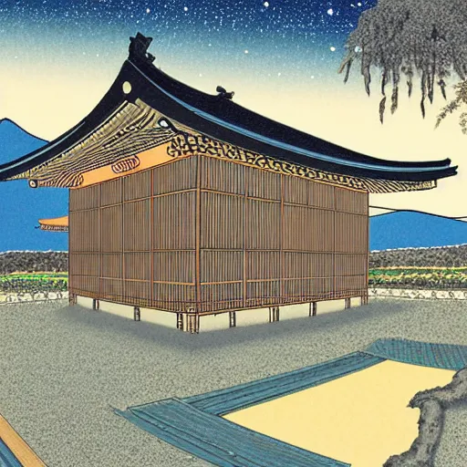 Image similar to An old traditional Japanese house by masashi kishimoto, a bright night sky