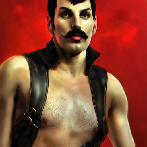 Image similar to portrait of freddie mercury playing mario after hitting the gym for one year, fantasy, intricate, elegant, highly detailed, digital painting, artstation, concept art, matte, sharp focus, illustration, art by aenaluck and roberto ferri and greg rutkowski, digital painting