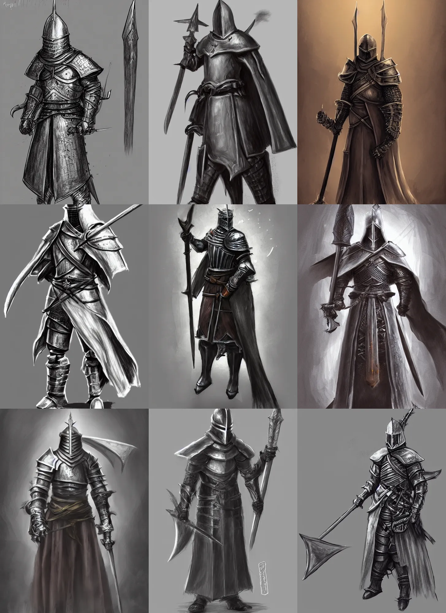 Prompt: a drawing of a knight wearing a large capirote!!!!!!!, concept art by miyazaki, dark souls, polycount, antipodeans, concept art, official art, polycount