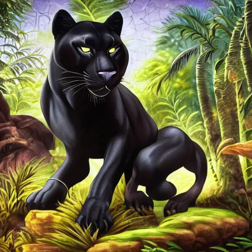oil on canvas of one beautiful majestic black panther.
