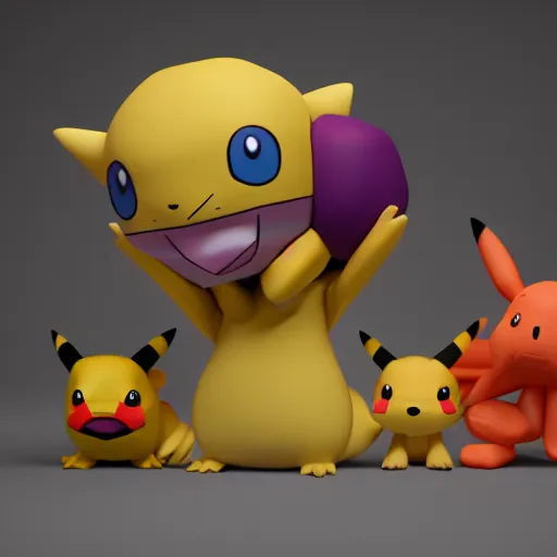 Prompt: pokemon desconocidos cutie stuffed animal friends, unreal ungine 5, octane render, cinema 4 d