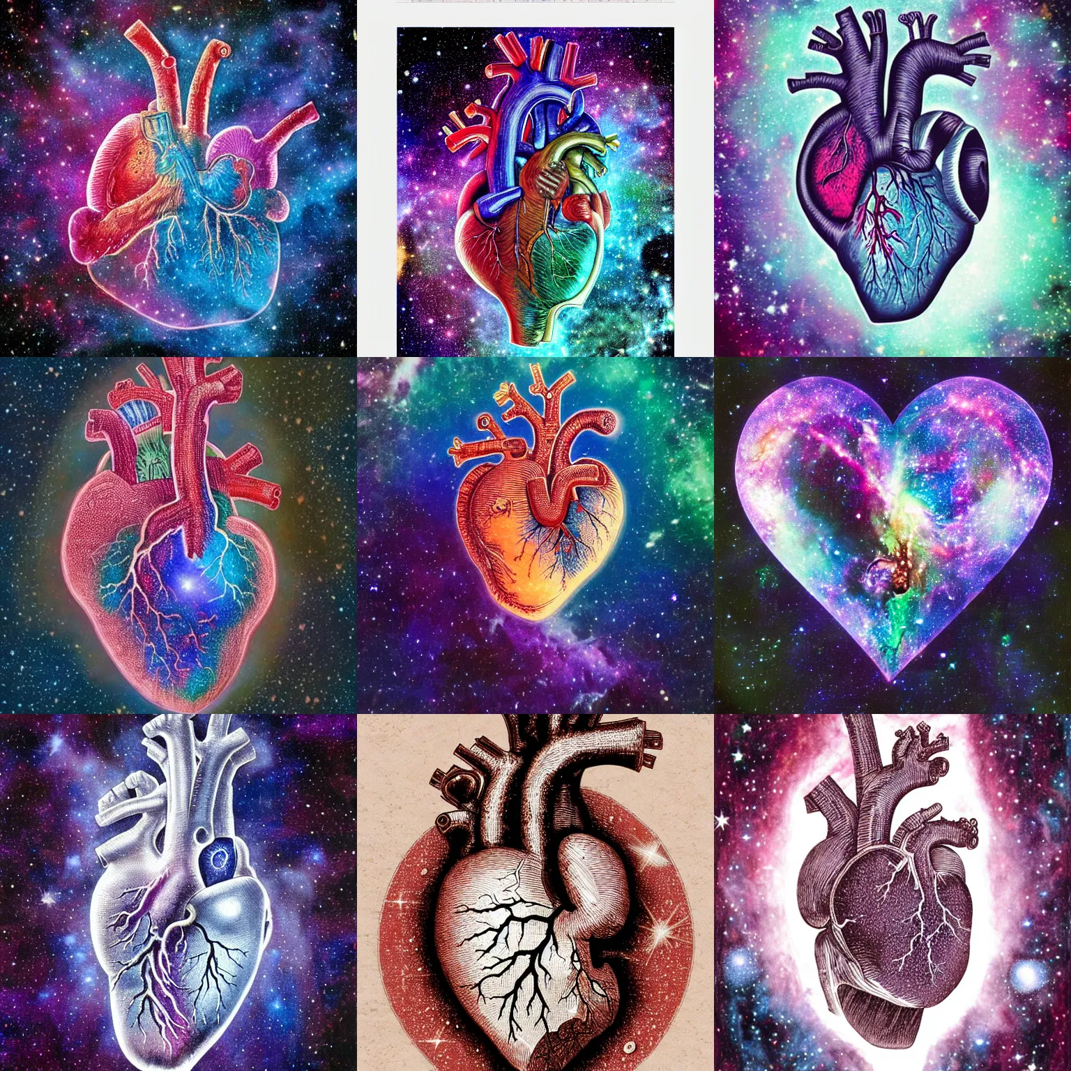 Prompt: a cosmic anatomical human heart, galaxy, nebula, space