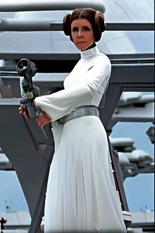 Image similar to princess leia on the bridge of the USS enterprise D, start trek the next generation, 1991
